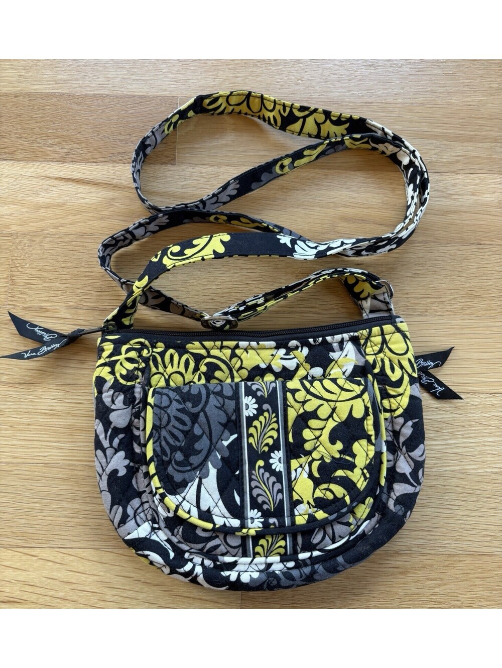 VERA BRADLEY Crossbody Bag Purse LIZZY BAROQUE PATTERN BLACK YELLOW GRAY